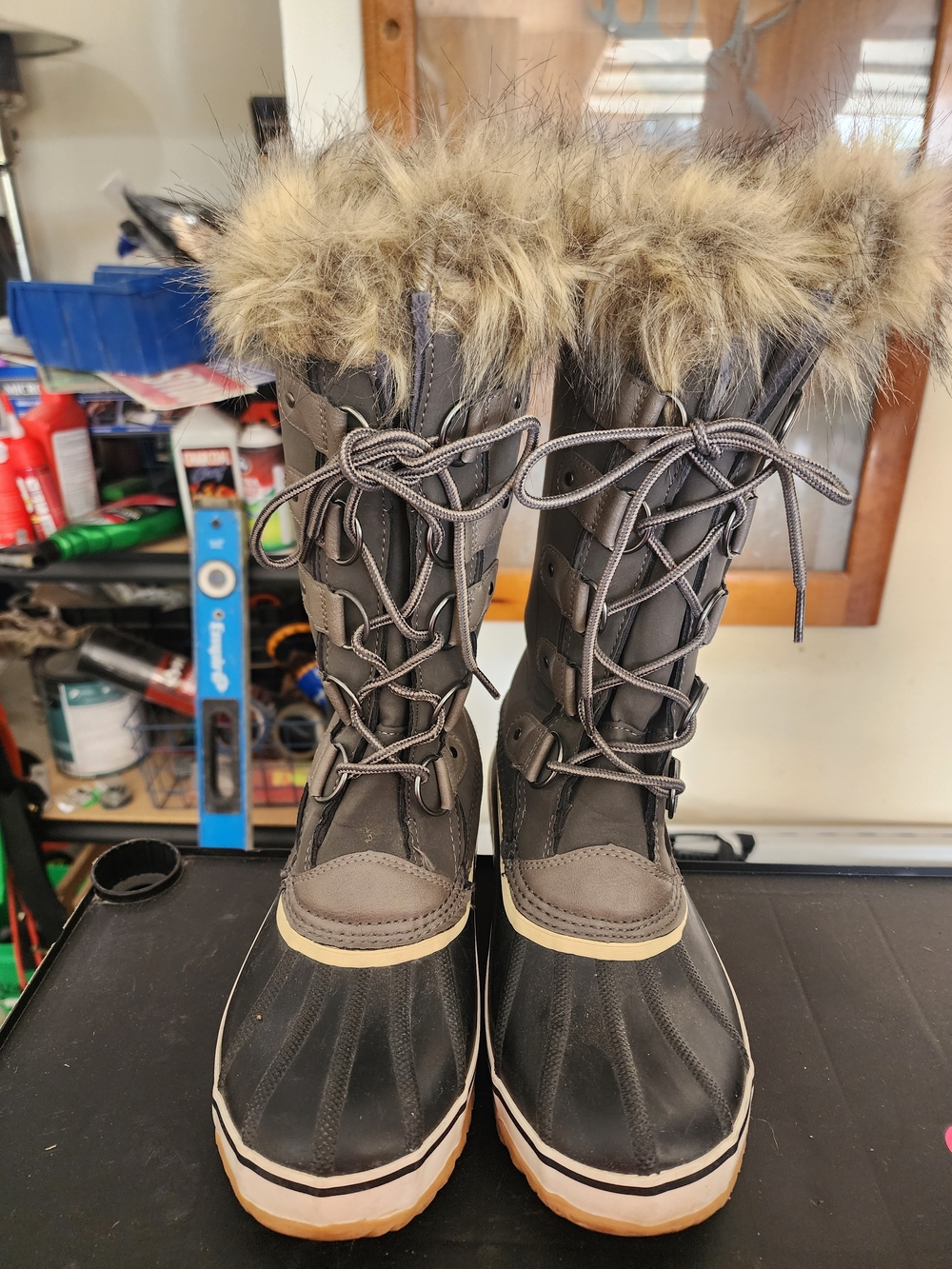 JBU Gray & Brown Faux-Fur Trim Lace-Up Winter Boots